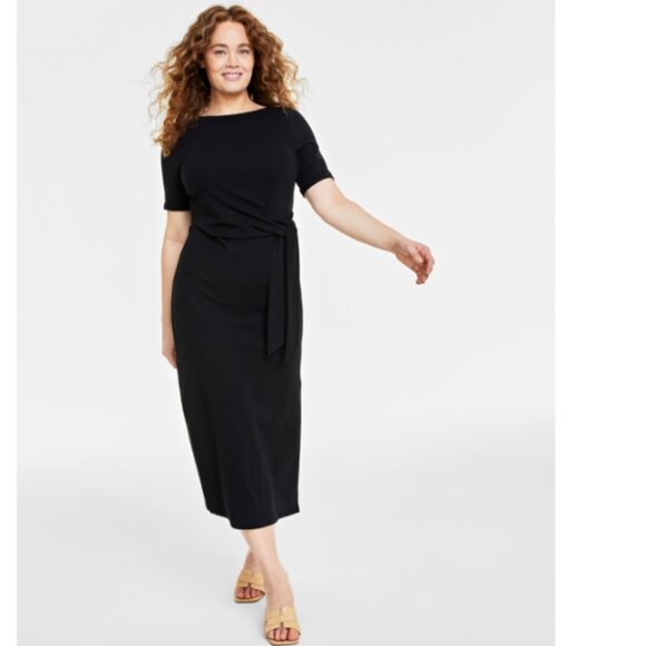 On 34th Women's Crewneck Wrap Tie Dress Black Size XL 7055 - Picture 1 of 1